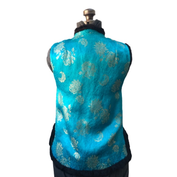 Vintage, Oriental, Turqoise satin, reversible vest - Picture 3 of 4